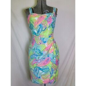 Vintage 40s 50s Hawaiian Tropical Dress Shealth Wrap‎ Bright Multicolor XS/S